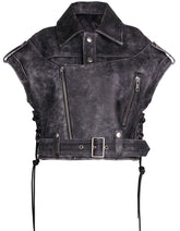 Distressed Black Cropped Leather Jacket